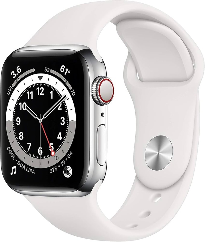 APPLE WATCH SERIES 6 GPS + CELLULAR, 40MM SILVER STAINLESS STEEL CASE WITH WHITE SPORT BAND - REGULAR