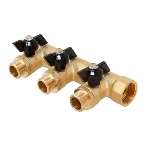 Brass Manifold M/F Outlets With Butterfly Black Handle Valves