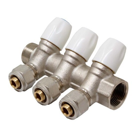 Brass Manifold M/F Nickel With Multilayer Compression Valves and White Handles