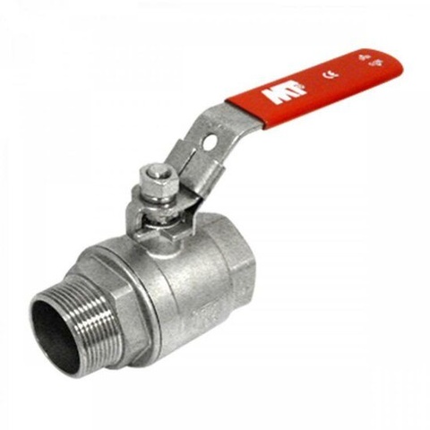 Two-Piece Stainless Steel Ball Valve M-F Threaded End Handle Color Red