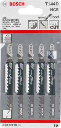 Bosch Jig Saw Blades: T 144 D Speed for Wood (100pcs)